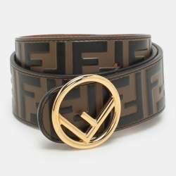 Fendi Belt | Brown Zucca Embossed Leather F Logo Round Buckle