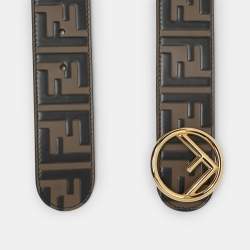 Fendi Belt | Brown Zucca Embossed Leather F Logo Round Buckle
