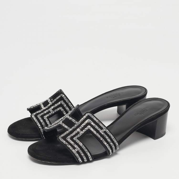 Hermès Black Suede Crystal Embellished Oasis