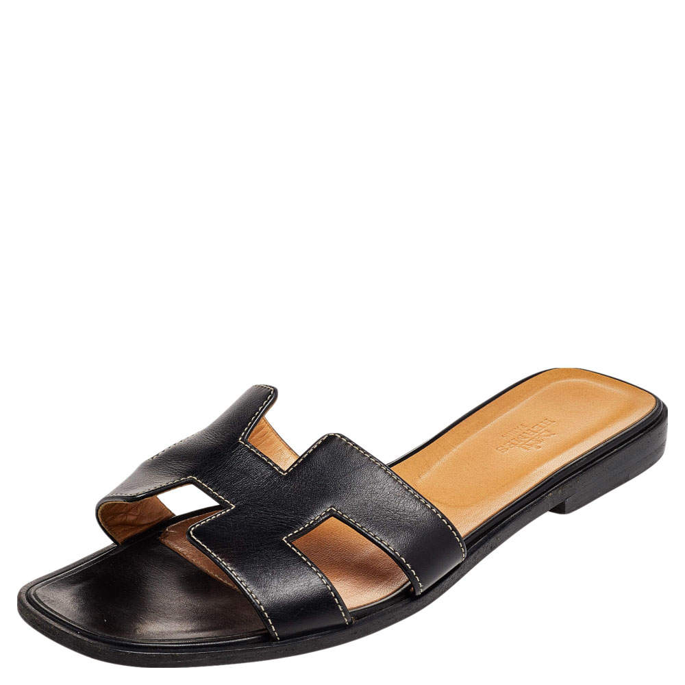 Hermès Oran Sandal Beige Noir