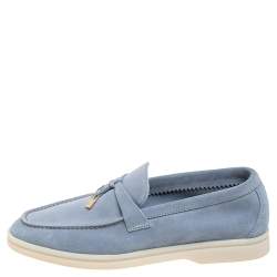 Loro Piana Women's Loafers | Blue Suede Summer Charms Walk Sky