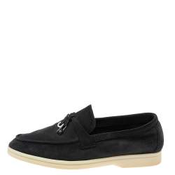 Loro Piana Women's Loafers | Black Suede Summer Charms Walk Slip