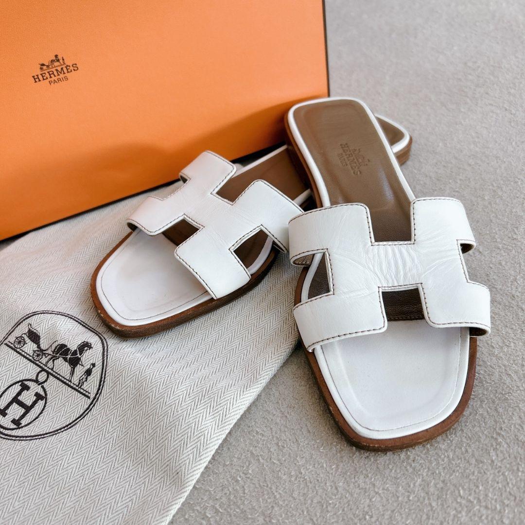 Hermès Oran Sandal Blanc Leather