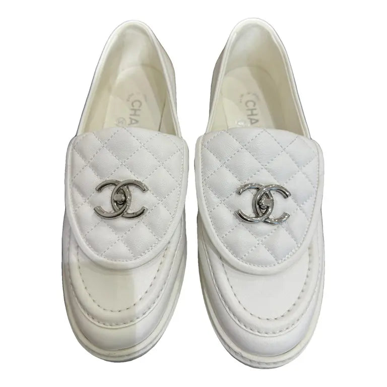 Chanel  Women's Loafers |  22P White Quilted Flap Turnlock